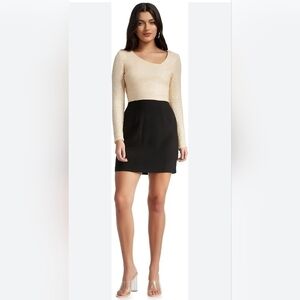 Dress the Population- Womens Chante Bodycon Cream/Black Sequin Mini Dress Sz.L